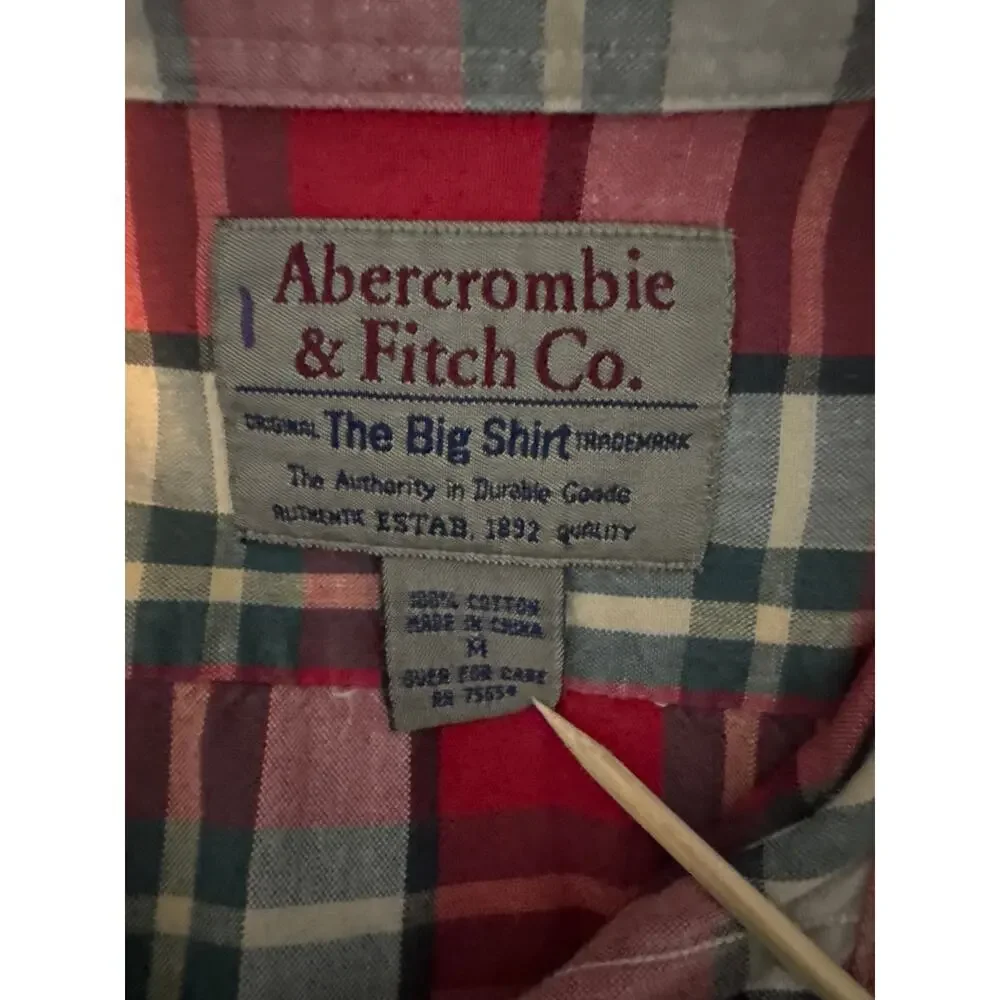 Vintage Abercrombie Fitch Big Shirt Button Down Plaid Mens Medium Red Country